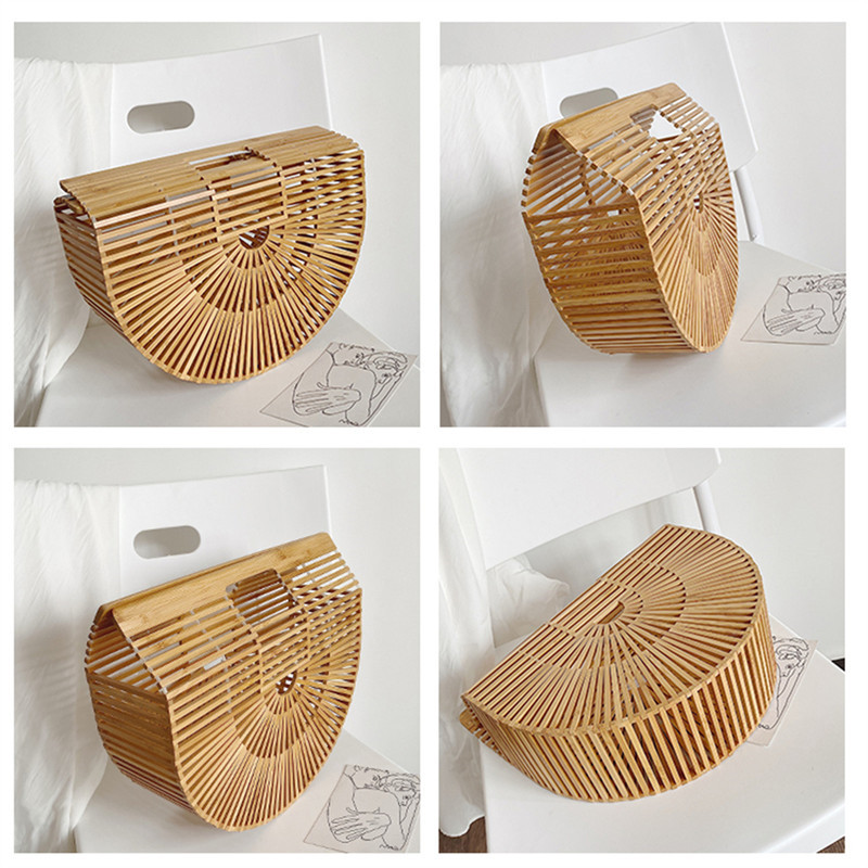 Elegant Female Weave Tote Bamboo Bag Fashion Women Handbag and Purse Large Straw Beach Travel Bags for Summer Holiday