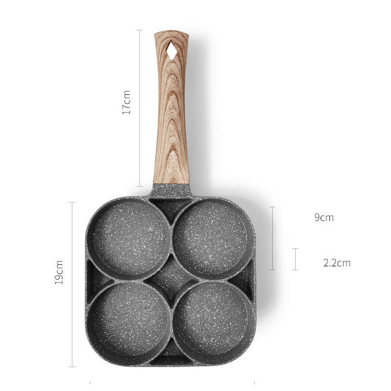 Non-stick Frying Pot Pan 4 Holes Steak Egg Pancake Thickened Omelet Pan Wooden Handle Pan For Kitchen Utensils Breakfast Maker
