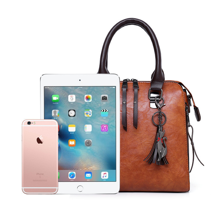 4pcs/set Vintage PU Leather Ladies Handbags Women Messenger Bags Tote Tassel  Luxury Crossbody Shoulder Bag Boston Handbag