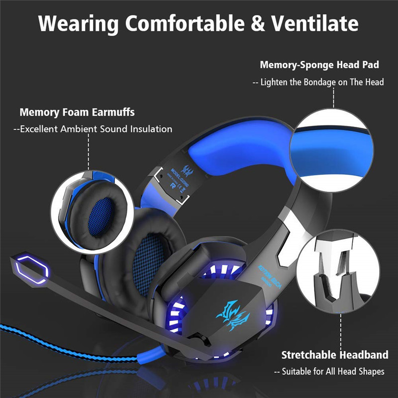 G2000 Gaming Headset Deep Bass Stereo Casque Wired Headphone Glowing Earphone with Microphone for PS5 PS4 XBOX PC Laptop