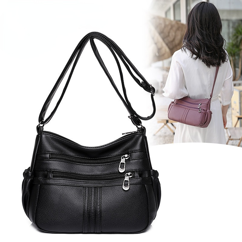 Women Soft Shoulder Bag PU Leather Purse Solid Messenger Crossbody Bags Mother Female Retro Multipocket Handbag Ladies Bag