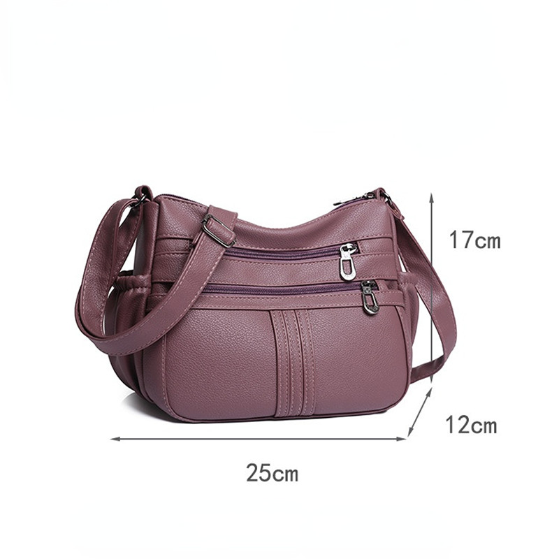 Women Soft Shoulder Bag PU Leather Purse Solid Messenger Crossbody Bags Mother Female Retro Multipocket Handbag Ladies Bag