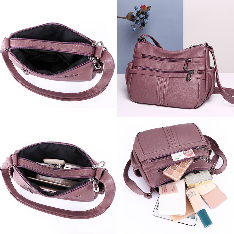 Women Soft Shoulder Bag PU Leather Purse Solid Messenger Crossbody Bags Mother Female Retro Multipocket Handbag Ladies Bag