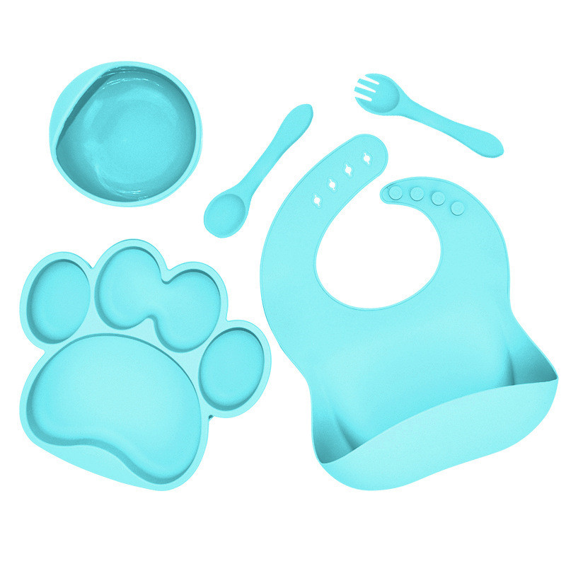 5pcs/set Baby Silicone Plate Set Bear Paw Baby Plate Bowl and Training Cup Spoon Forks Set Suction Kids's Tableware Baby Dishes