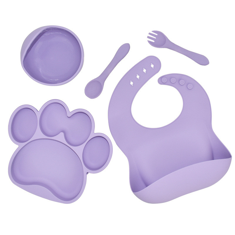 5pcs/set Baby Silicone Plate Set Bear Paw Baby Plate Bowl and Training Cup Spoon Forks Set Suction Kids's Tableware Baby Dishes