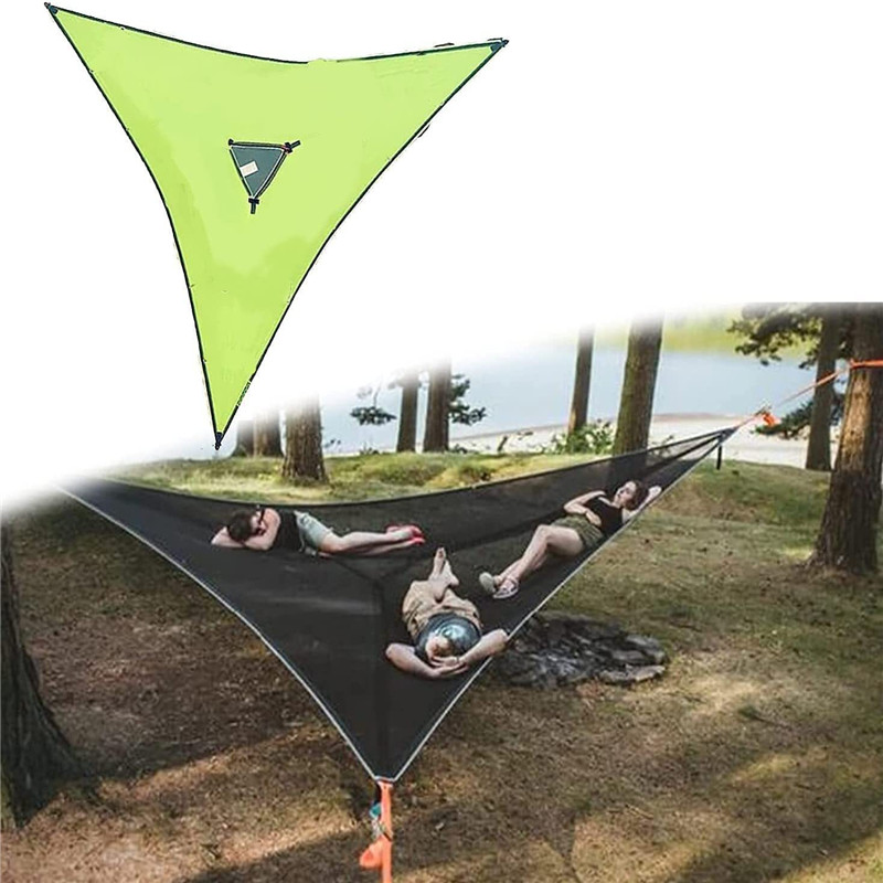 Camping Hammock Portable Outdoor Folding Aerial Triangle Hanging Cot Bed Giant Aerial Travel Sleeping Swing Bed Nylon Rope