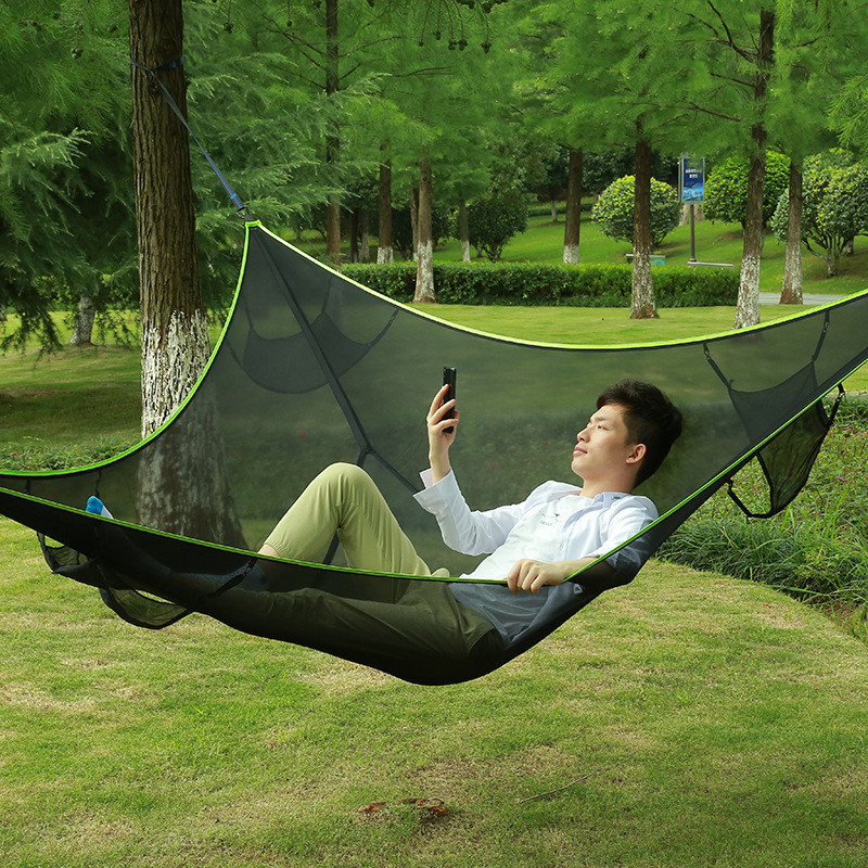 Camping Hammock Portable Outdoor Folding Aerial Triangle Hanging Cot Bed Giant Aerial Travel Sleeping Swing Bed Nylon Rope