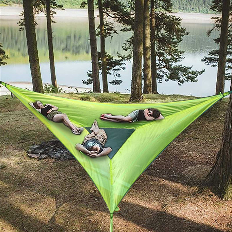 Camping Hammock Portable Outdoor Folding Aerial Triangle Hanging Cot Bed Giant Aerial Travel Sleeping Swing Bed Nylon Rope