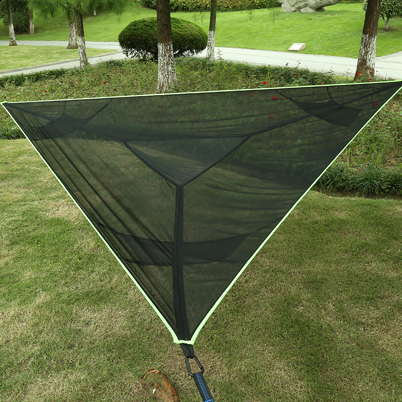 Camping Hammock Portable Outdoor Folding Aerial Triangle Hanging Cot Bed Giant Aerial Travel Sleeping Swing Bed Nylon Rope