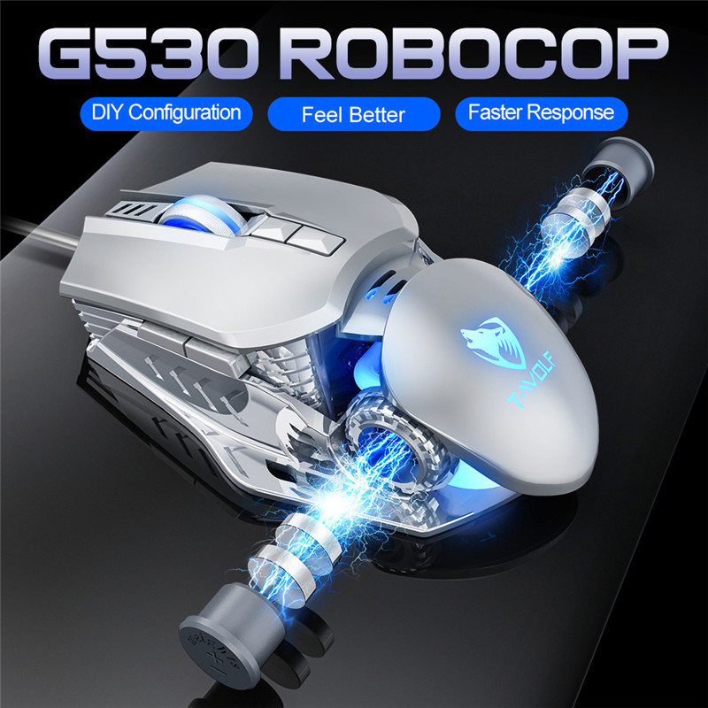 T-Wolf Robocop G350 Wired Gaming Mouse 6400 DPI USB Computer Mouse 7 Button LED With Backlight Mouse  Mice For PC Laptop Gamer