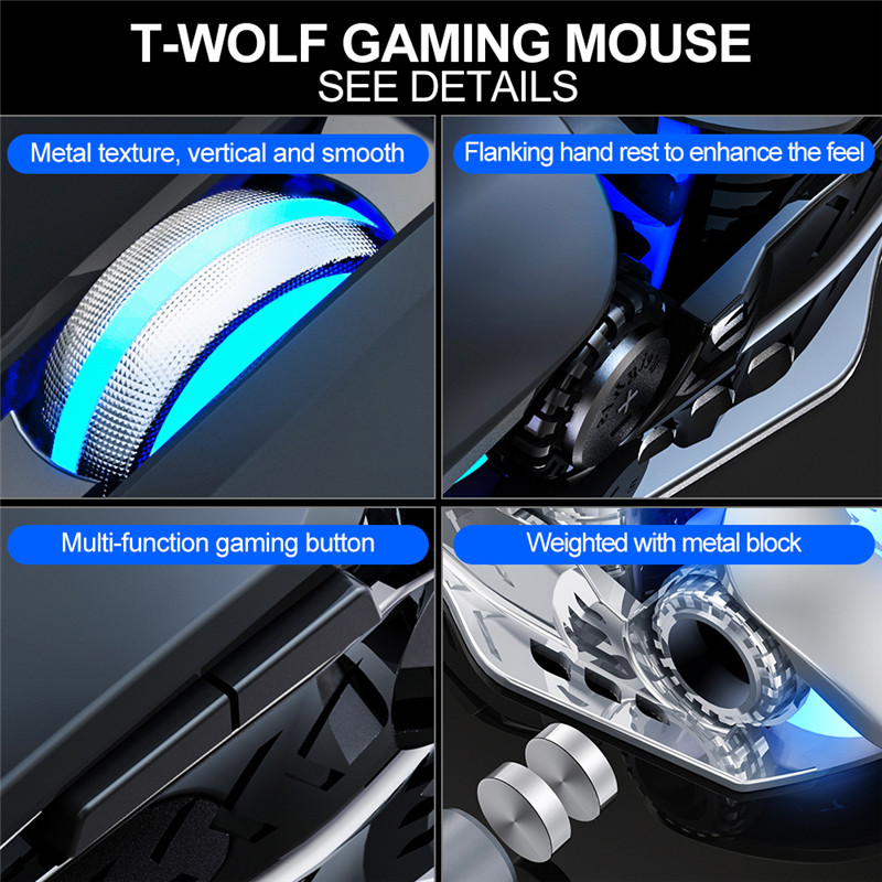 T-Wolf Robocop G350 Wired Gaming Mouse 6400 DPI USB Computer Mouse 7 Button LED With Backlight Mouse  Mice For PC Laptop Gamer