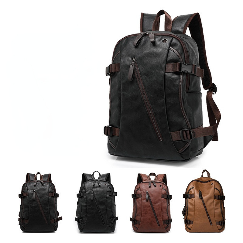 Retro Men PU Leather Backpack Men's Casual Backpack  Travel Bag College Style School Bag Laptop Backpack Man Waterproof Rucksack