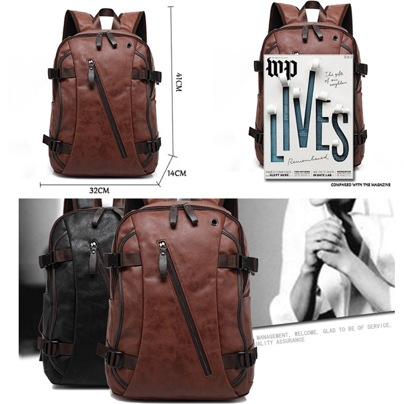 Retro Men PU Leather Backpack Men's Casual Backpack  Travel Bag College Style School Bag Laptop Backpack Man Waterproof Rucksack