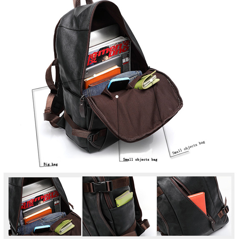 Retro Men PU Leather Backpack Men's Casual Backpack  Travel Bag College Style School Bag Laptop Backpack Man Waterproof Rucksack