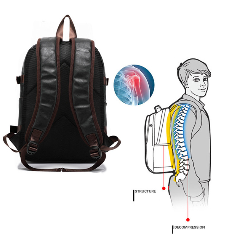 Retro Men PU Leather Backpack Men's Casual Backpack  Travel Bag College Style School Bag Laptop Backpack Man Waterproof Rucksack
