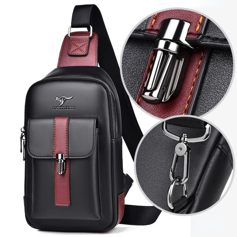 Men's Casual Leather Business Shoulder Bag Crossbody Travel Sling Pack Messenger Bag Hanging Chest Bag Waist Bag For Male