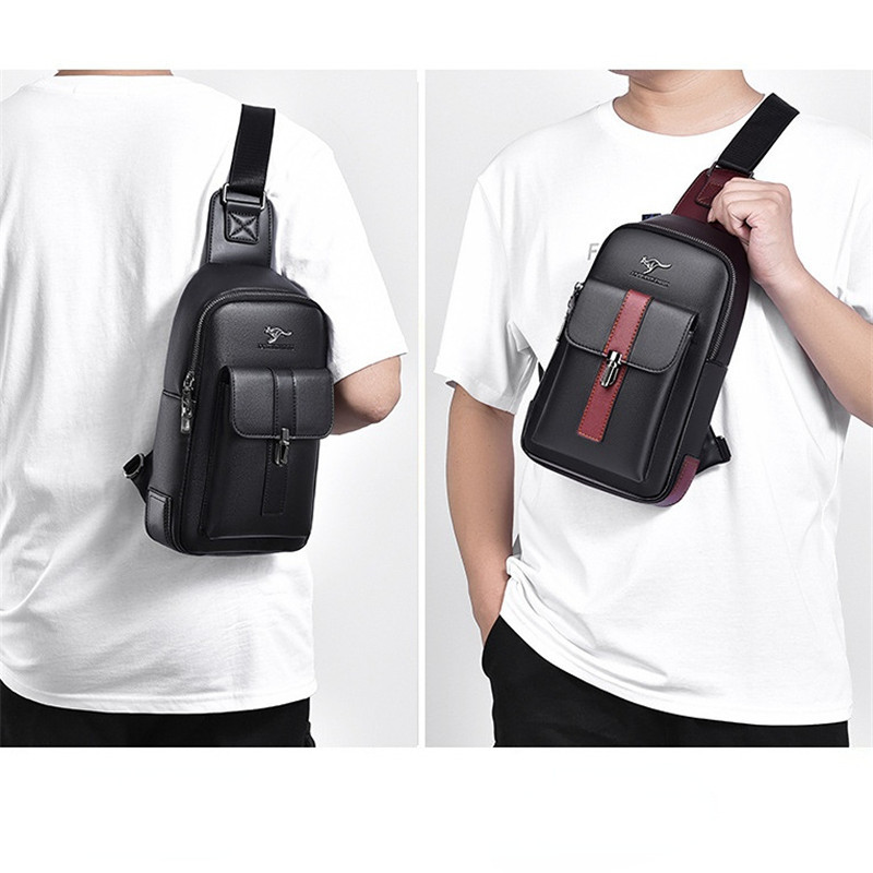 Men's Casual Leather Business Shoulder Bag Crossbody Travel Sling Pack Messenger Bag Hanging Chest Bag Waist Bag For Male