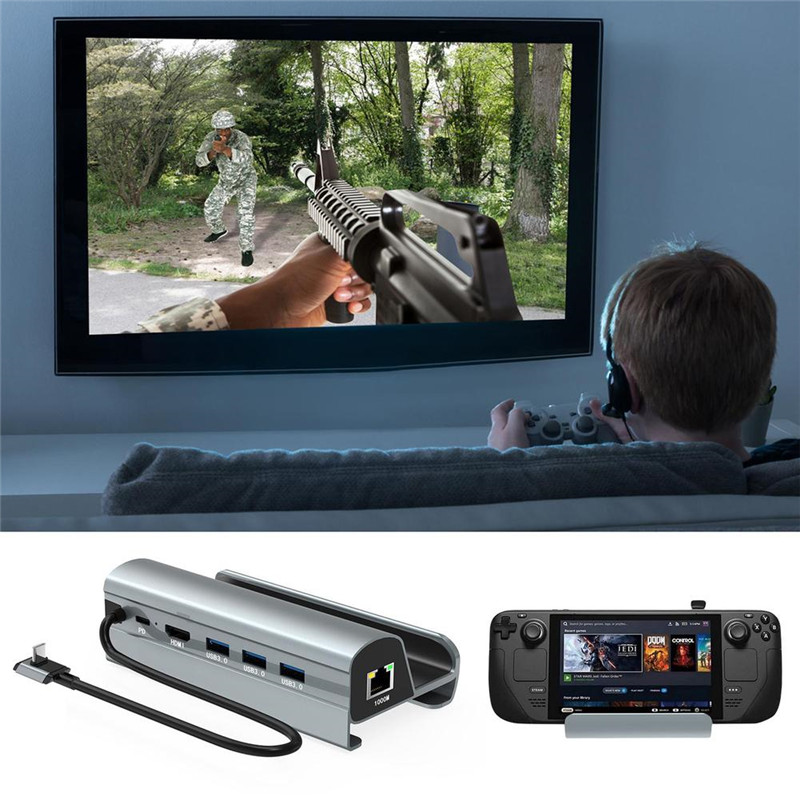 Docking Station For Steam Deck 6 In 1 USB3.0 Type-c HD MIsf Hub Charger 4K HD-compatible For Laptop Phone Tablet TV Game Console