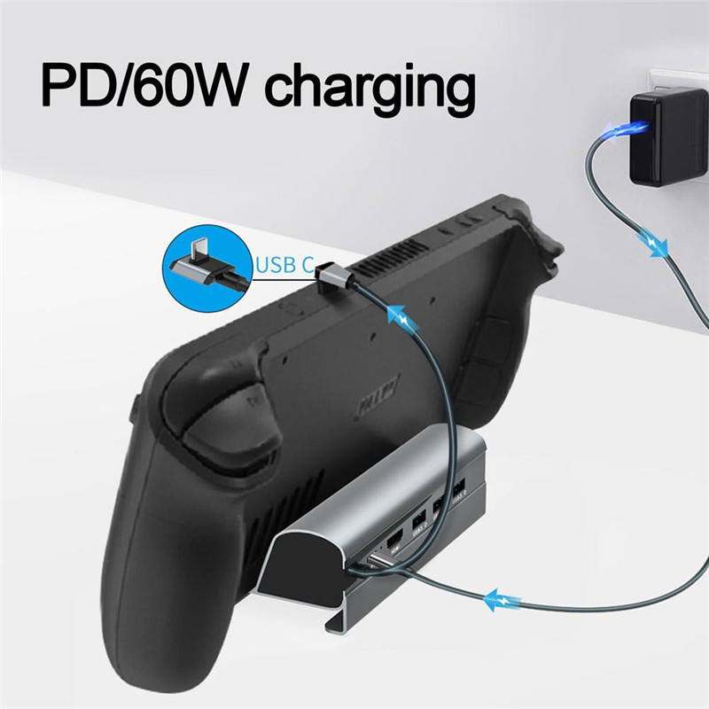 Docking Station For Steam Deck 6 In 1 USB3.0 Type-c HD MIsf Hub Charger 4K HD-compatible For Laptop Phone Tablet TV Game Console