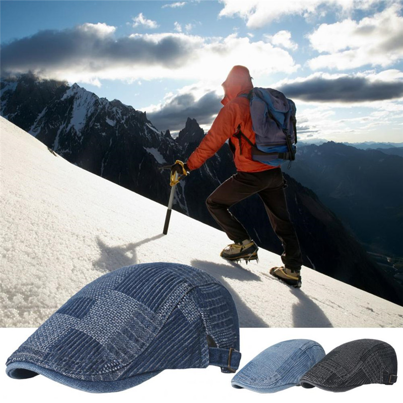 Washed Denim Men Hats Autumn Newsboy Beret Caps Irish Buckle Cabbie Hat Duckbill Visor Flat Cap for Men Women