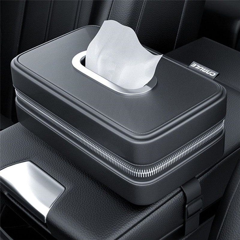Car Tissue Holder Faux Leather Black Unisex Napkin Dispenser For Back Seat Tissue Case Car Decoration Toilet Paper Box Organizer