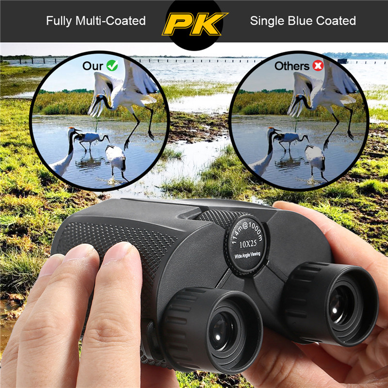 Professional HD Binoculars 10X25 Bak4 Prism High Powered Binocular Portable Travel Camping Telescope Scope Monocular