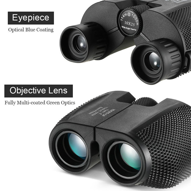 Professional HD Binoculars 10X25 Bak4 Prism High Powered Binocular Portable Travel Camping Telescope Scope Monocular