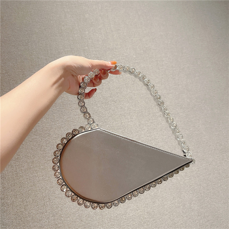 Heart Shaped Evening Diamond Clutch Bag for Women Designer Chic Metal Handle Shiny Sequins Purse Female Wedding Handbag