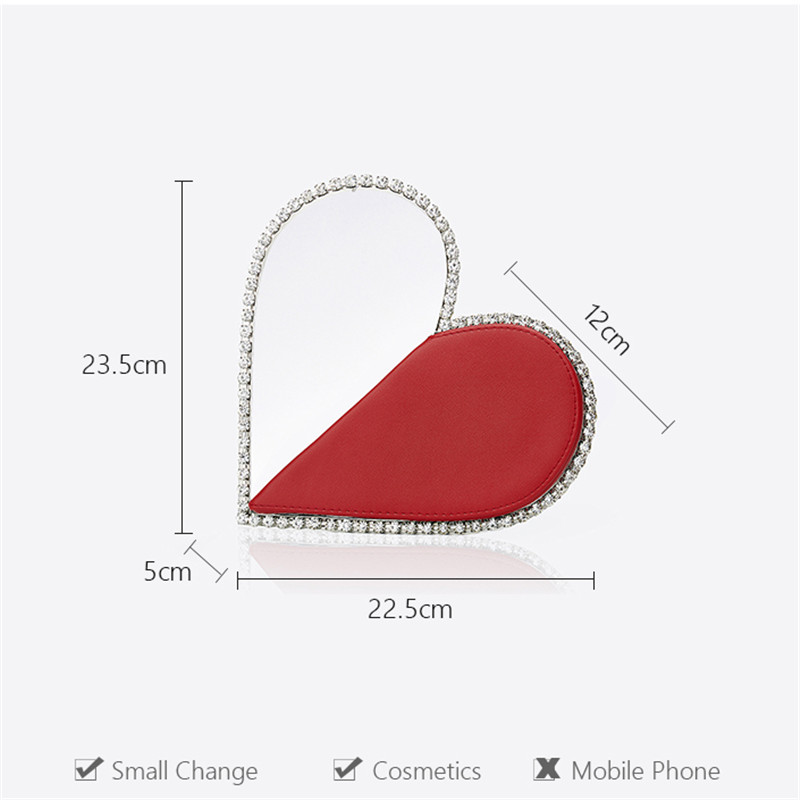 Heart Shaped Evening Diamond Clutch Bag for Women Designer Chic Metal Handle Shiny Sequins Purse Female Wedding Handbag