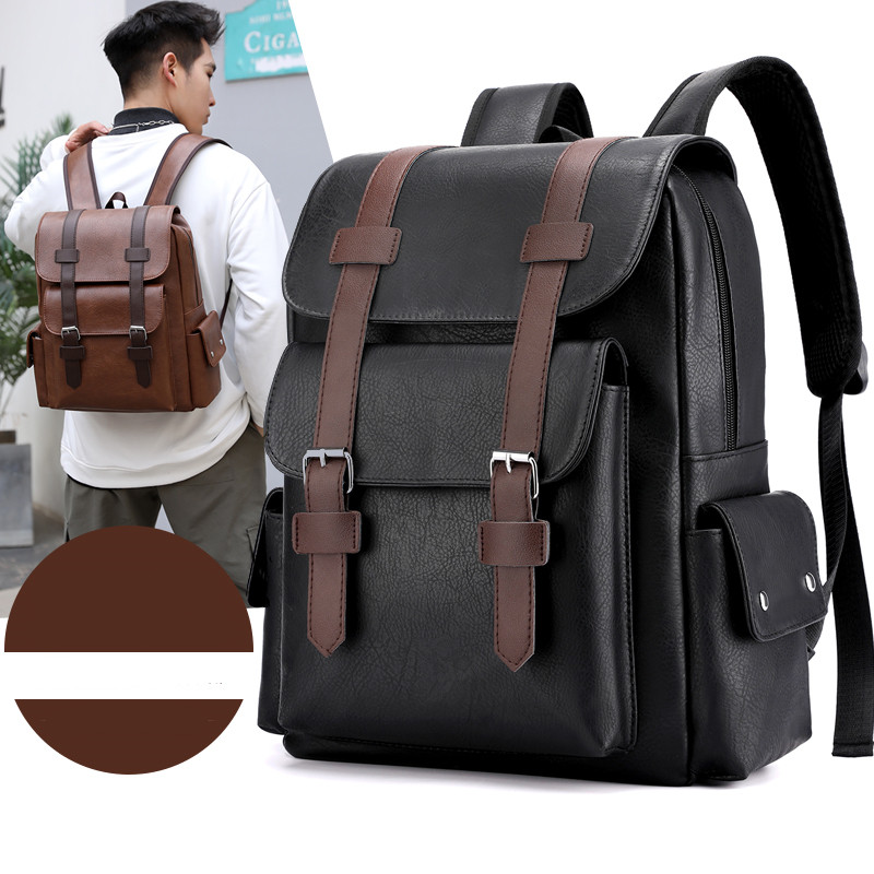 Waterproof PU Leather  Backpack Men's Retro Large Capacity Casual Business Laptop Bag for Schoolbag Travel Sports Shoulder Bags