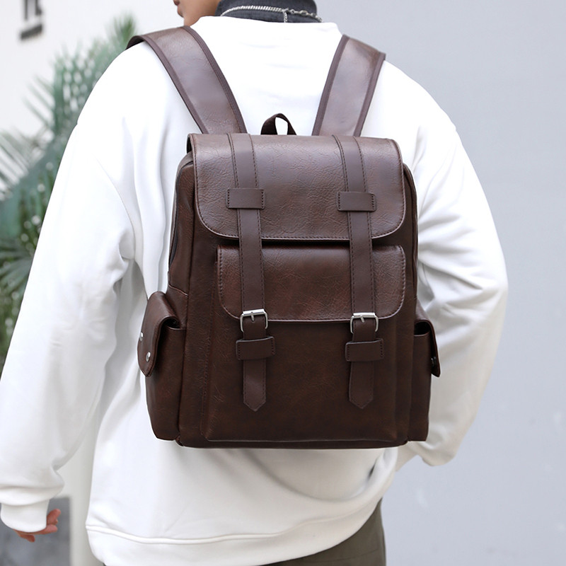 Waterproof PU Leather  Backpack Men's Retro Large Capacity Casual Business Laptop Bag for Schoolbag Travel Sports Shoulder Bags