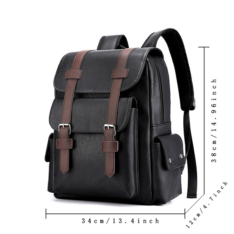 Waterproof PU Leather  Backpack Men's Retro Large Capacity Casual Business Laptop Bag for Schoolbag Travel Sports Shoulder Bags