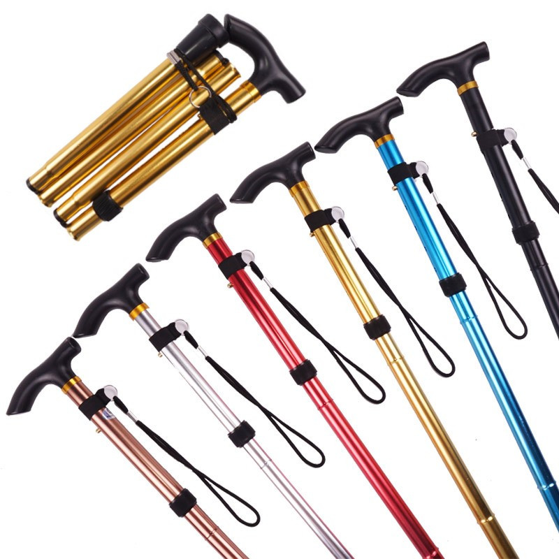 Outdoor Hiking Camping Mountaineering Poles Walking Stick Telescopic Baton Trekking Poles Folding Cane Crutches Pole Unisex