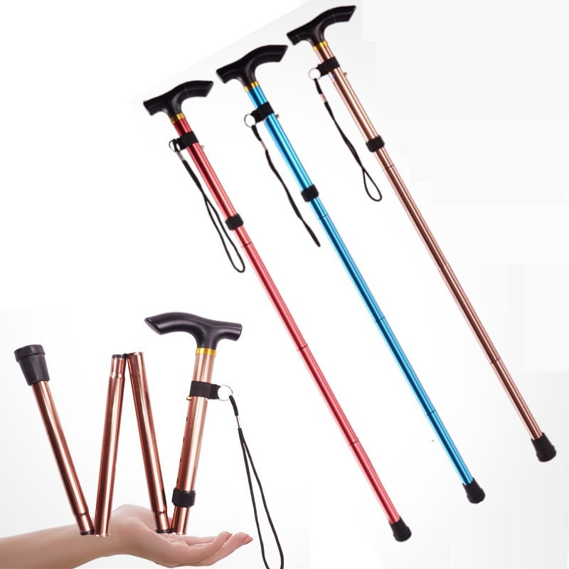 Outdoor Hiking Camping Mountaineering Poles Walking Stick Telescopic Baton Trekking Poles Folding Cane Crutches Pole Unisex
