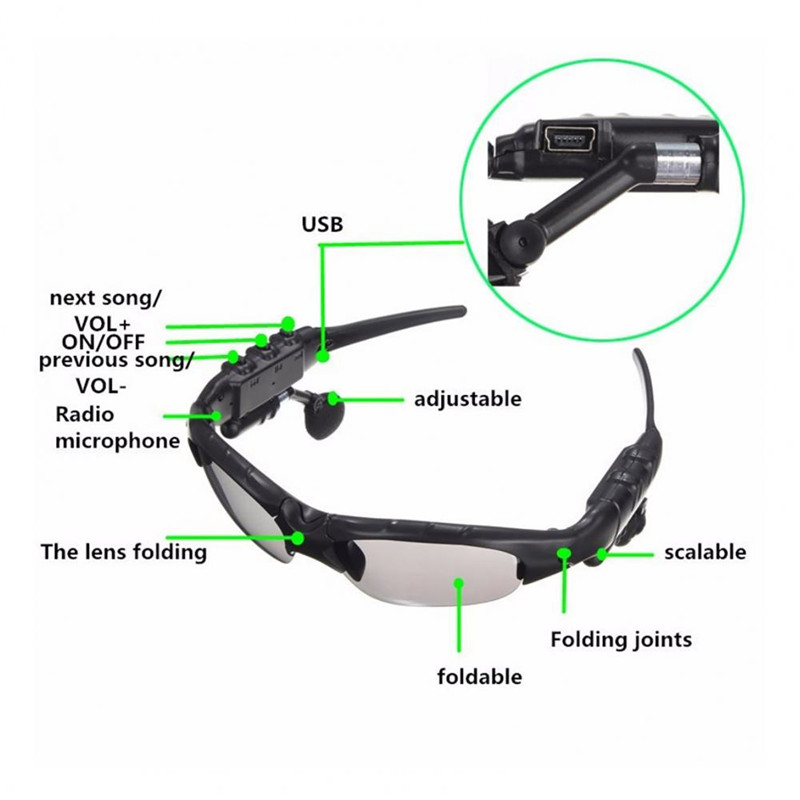 Sport Stereo Wireless Bluetooth Headset Telephone Driving Sunglasses Riding Eyes Glasses Headphones With Sun lens Cycling Tool