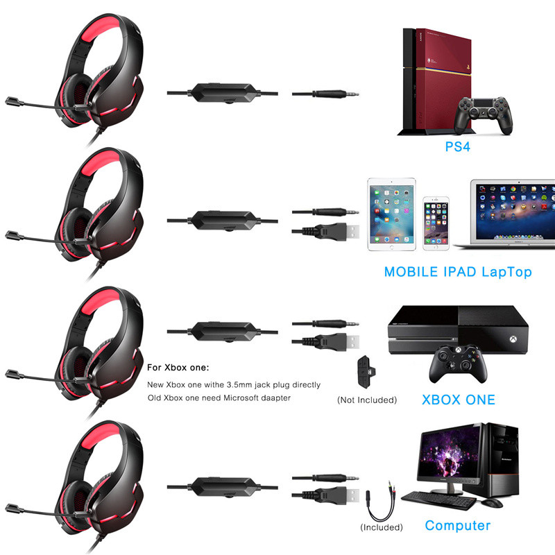 J10 Headset Gamer HiFi Stereo Sound Gaming Earphone For Computer PC Desktop Laptop Xbox One PS4 Wired Headphones with Microphone