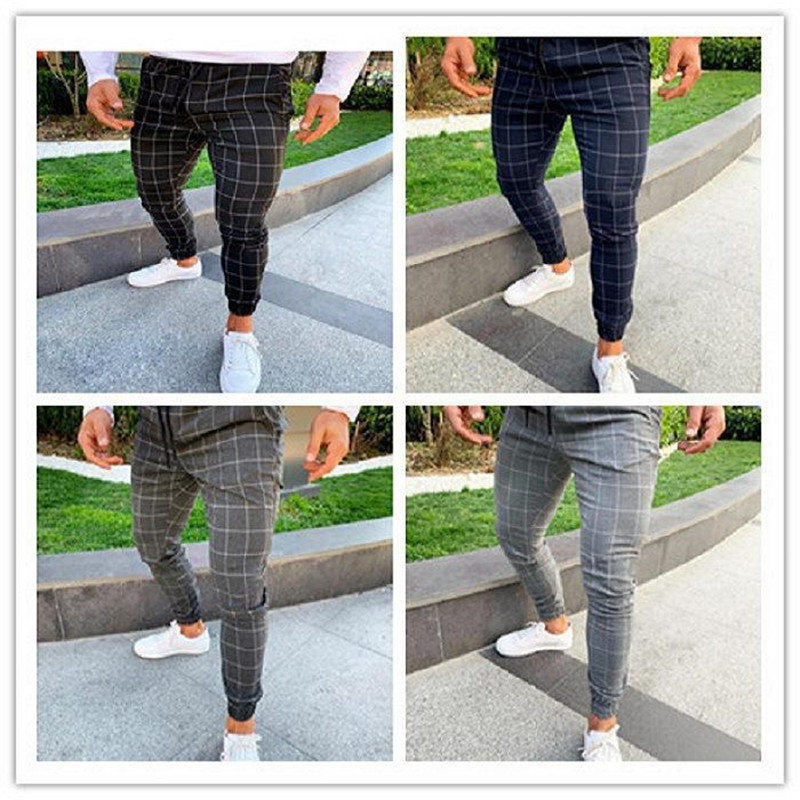 Men's Pants Smart Casual Fashion Men's Clothing Plaid Pencil Pants Thin Mid Waist Jogger Casual Trousers Slim  Stretch Pants