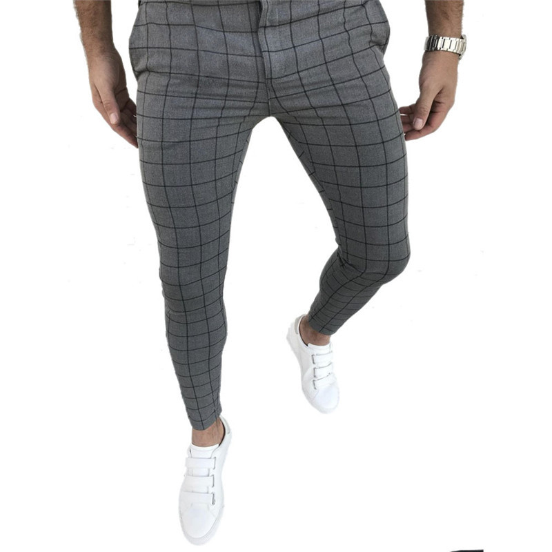 Men's Pants Smart Casual Fashion Men's Clothing Plaid Pencil Pants Thin Mid Waist Jogger Casual Trousers Slim  Stretch Pants