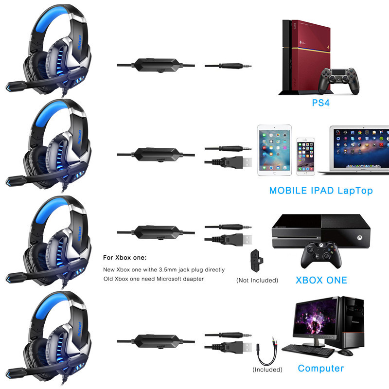 Cool LED Wired Headphones With Microphone Gaming Headphone For PC Headset Gamer Stereo Gaming Earphone For Computer/PS4/Phone