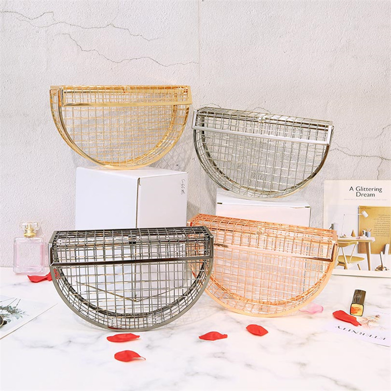 Women Hollow Out Shoulder Bag Metal Cage Half Moon Bag Wedding Party Handbag Luxury Designer Crossbody Evening Bags Clutch