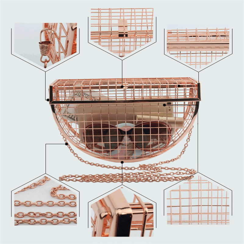 Women Hollow Out Shoulder Bag Metal Cage Half Moon Bag Wedding Party Handbag Luxury Designer Crossbody Evening Bags Clutch