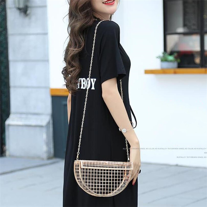 Women Hollow Out Shoulder Bag Metal Cage Half Moon Bag Wedding Party Handbag Luxury Designer Crossbody Evening Bags Clutch