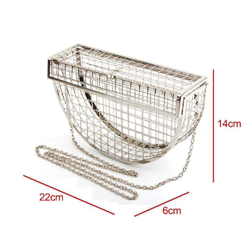 Women Hollow Out Shoulder Bag Metal Cage Half Moon Bag Wedding Party Handbag Luxury Designer Crossbody Evening Bags Clutch