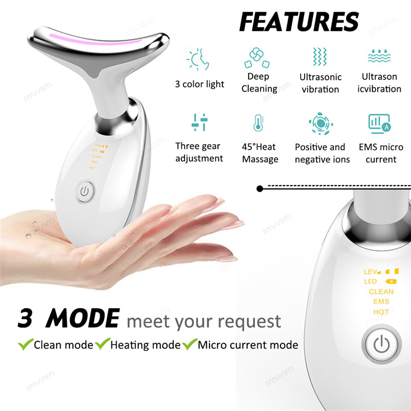 Neck Facial Lifting Device EMS Microcurrent LED Photon Therapy Vibration Face Massager Anti Wrinkles Tightening Skin Care Tool