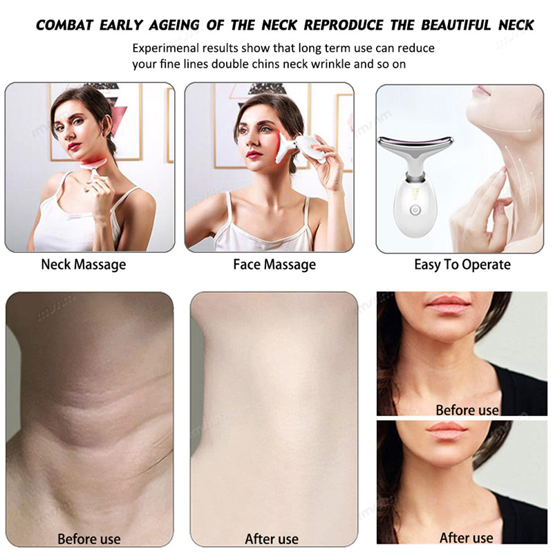 Neck Facial Lifting Device EMS Microcurrent LED Photon Therapy Vibration Face Massager Anti Wrinkles Tightening Skin Care Tool