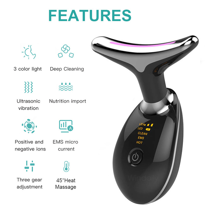 Neck Facial Lifting Device EMS Microcurrent LED Photon Therapy Vibration Face Massager Anti Wrinkles Tightening Skin Care Tool