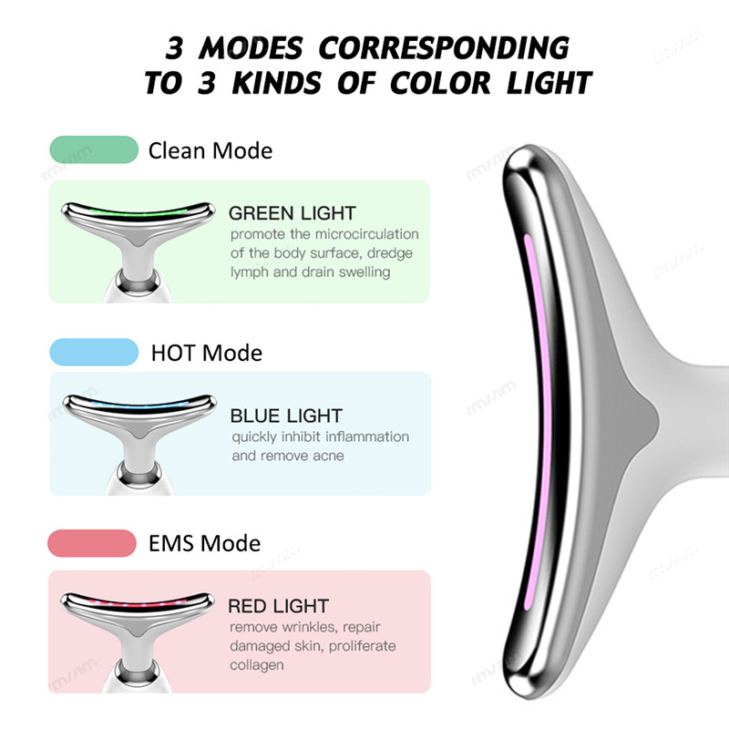 Neck Facial Lifting Device EMS Microcurrent LED Photon Therapy Vibration Face Massager Anti Wrinkles Tightening Skin Care Tool