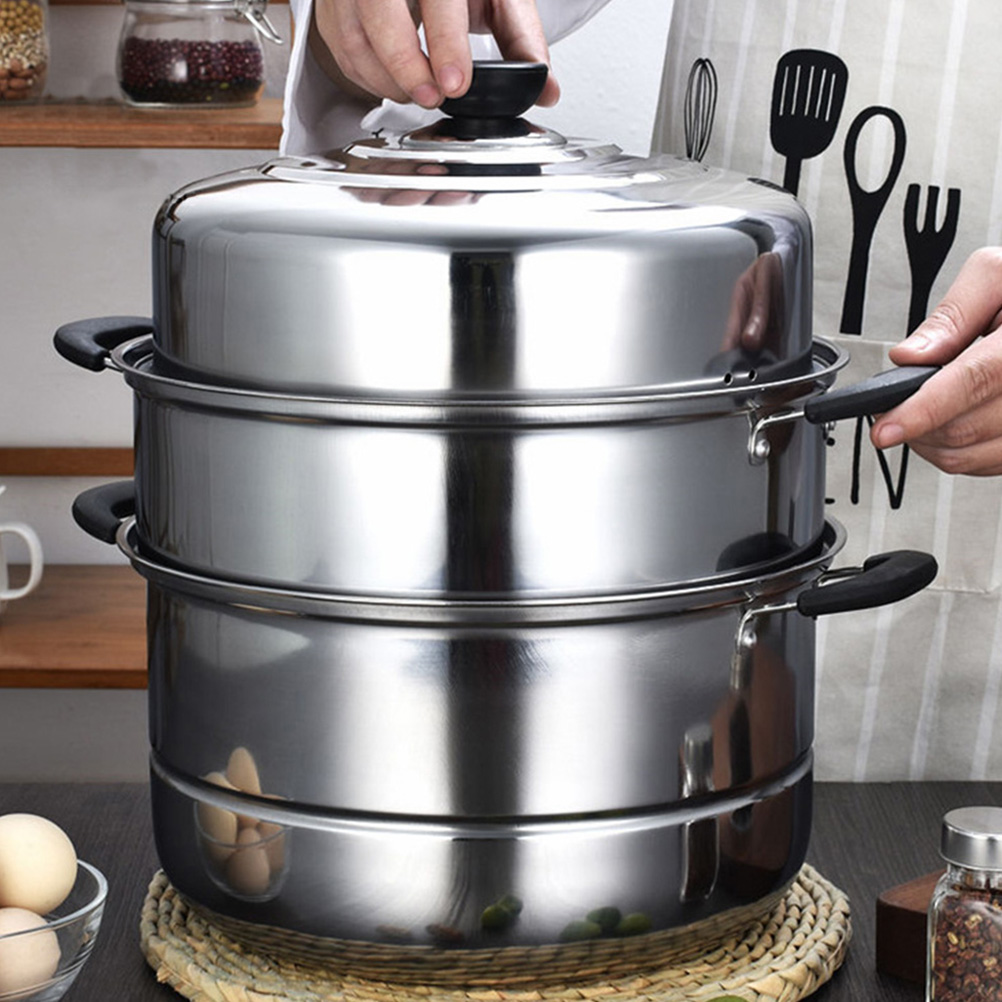 Stainless Steel Steam Pot Steamer Cooking Soup Cookware Steaming Food Stock Vegetable Set Three Layer Steaming Pots Stockpot