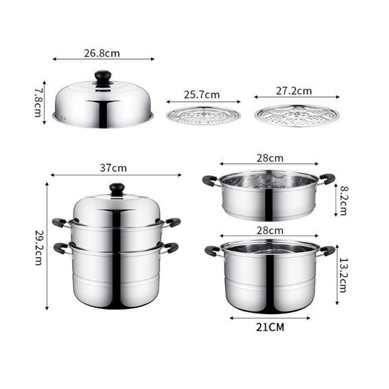 Stainless Steel Steam Pot Steamer Cooking Soup Cookware Steaming Food Stock Vegetable Set Three Layer Steaming Pots Stockpot