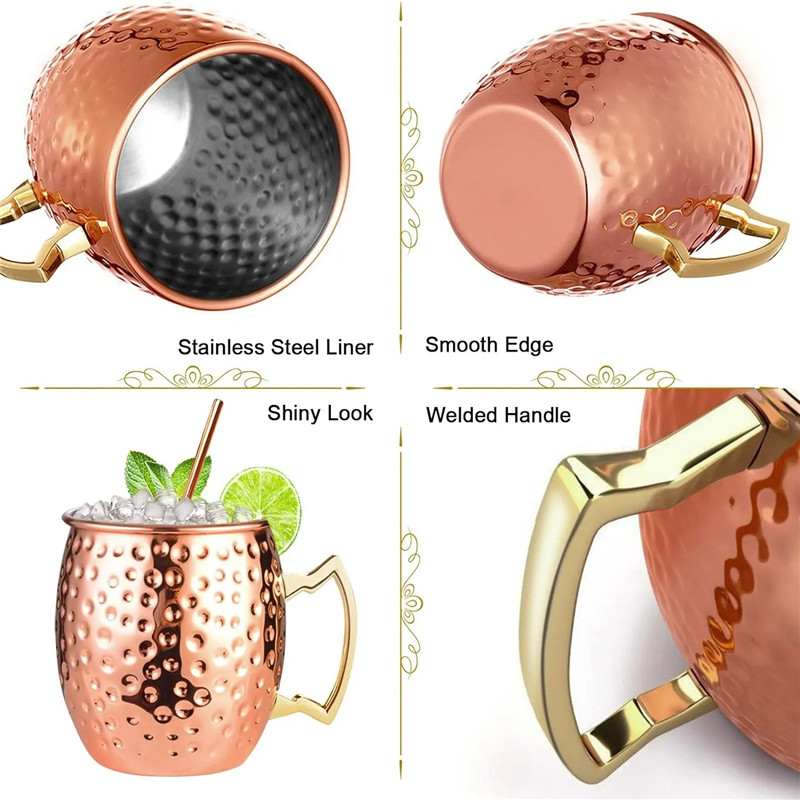 530ML Moscow Mule Mug Copper Metal Mug Cup Stainless Steel Cocktail Beer Wine Cup Champagne Mugs Drinkware Party Bar Tool
